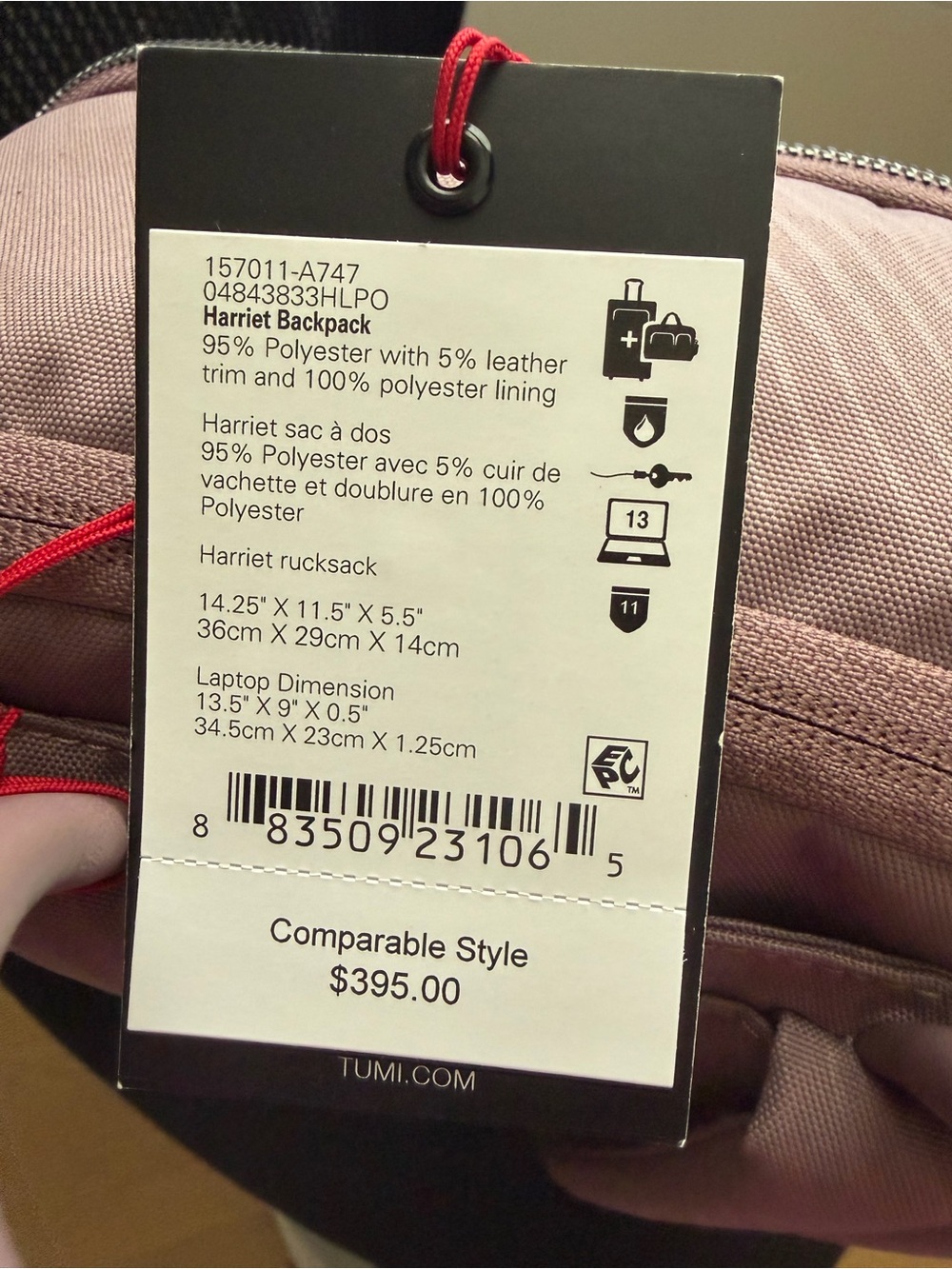 Tumi Harriet Backpack - Mauve - Picture 3 of 9